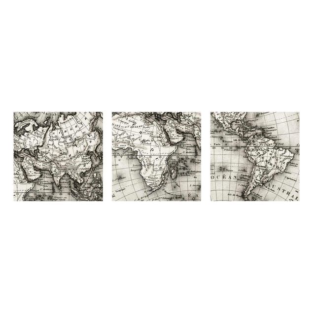 Glasschilderijen - 3-delig Old World Map Details