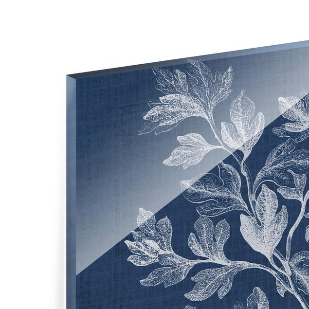 Glasschilderijen - 3-delig Denim Plant Study Set I