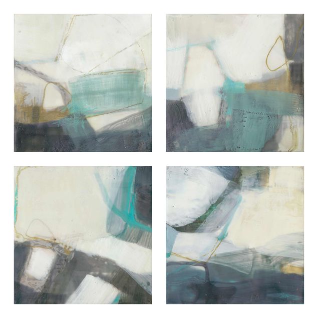 Glasschilderijen - 4-delig Fangs With Turquoise Set II