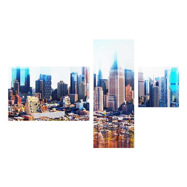 Glasschilderijen - 3-delig Manhattan Skyline Urban Stretch