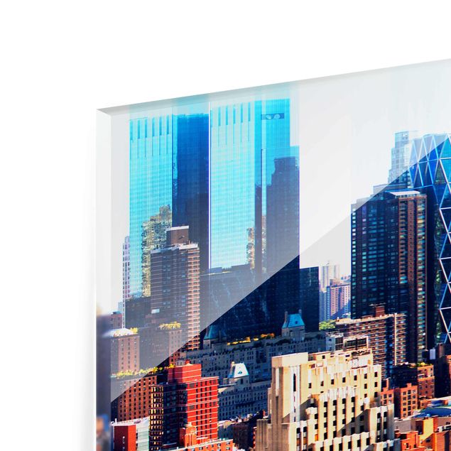 Glasschilderijen - 4-delig Manhattan Skyline Urban Stretch