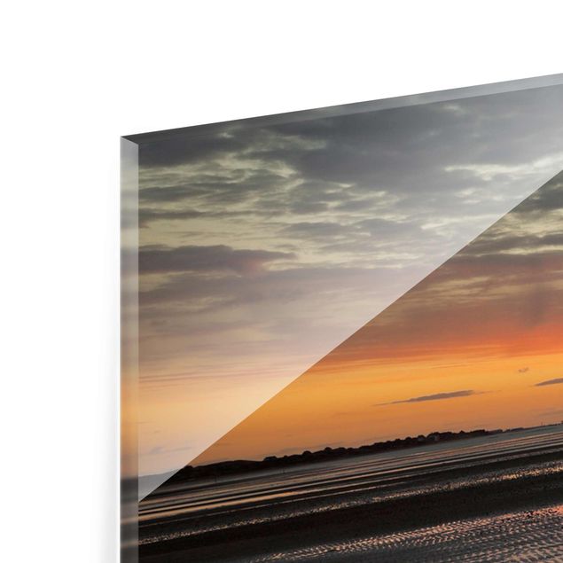 Glasschilderijen - 3-delig Sunrise Over The Mudflat