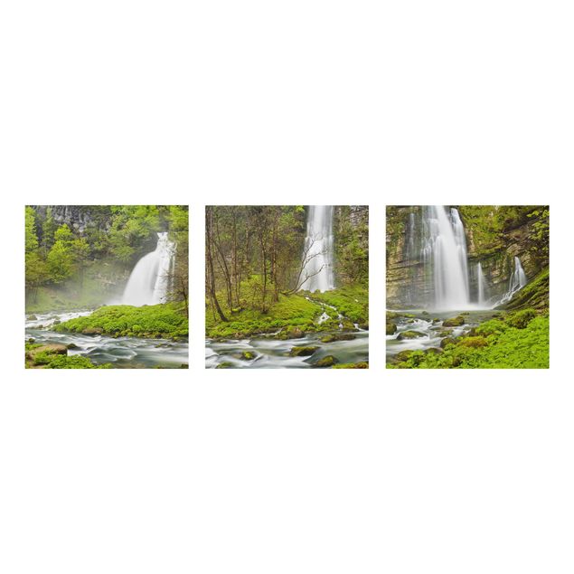 Glasschilderijen - 3-delig Waterfalls Cascade De Flumen