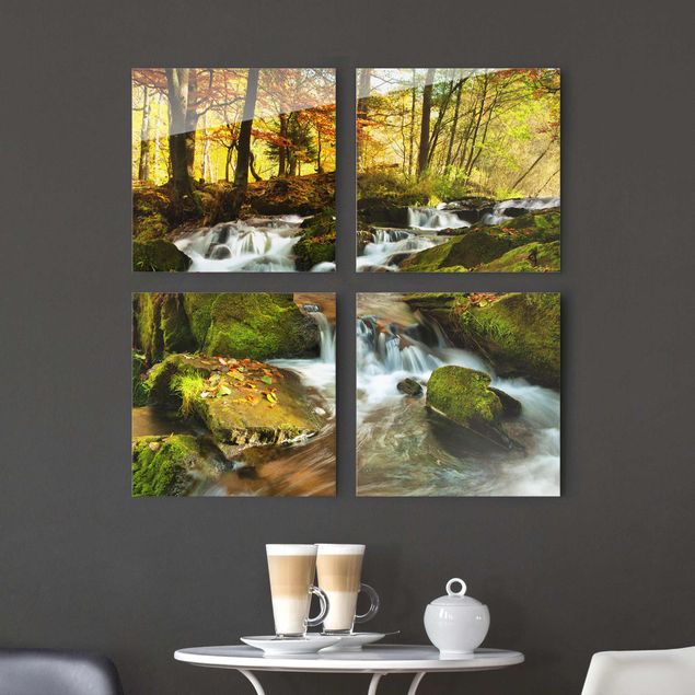 Glas Magnettafel Waterfall Autumnal Forest