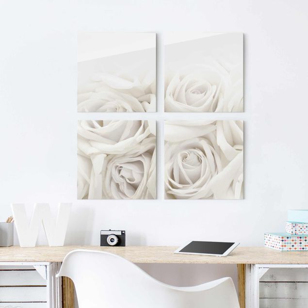 Glasschilderijen - 4-delig White Roses