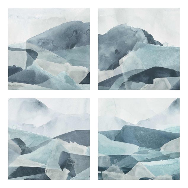 Glasschilderijen - 4-delig Waves In Blue Set II
