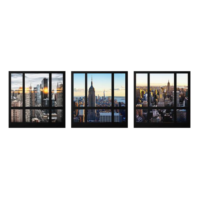 Glasschilderijen - 3-delig Window Views Of New York
