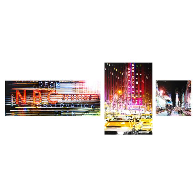 Glasschilderijen - 3-delig Times Square City Lights