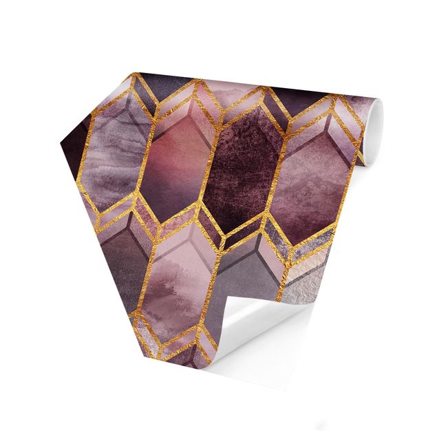 Hexagon Behang Stained Glass Geometric Rose Gold
