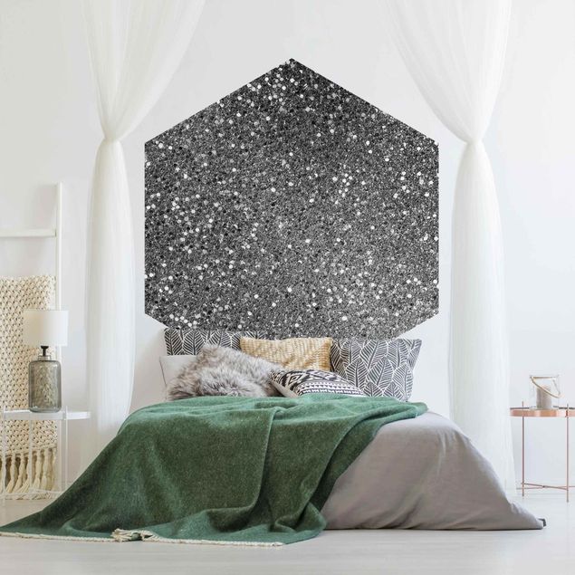 Hexagon Behang Glitter Confetti In Black And White