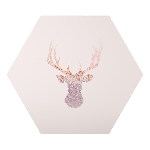 Hexagons Aluminium Dibond schilderijen Shimmering Deer