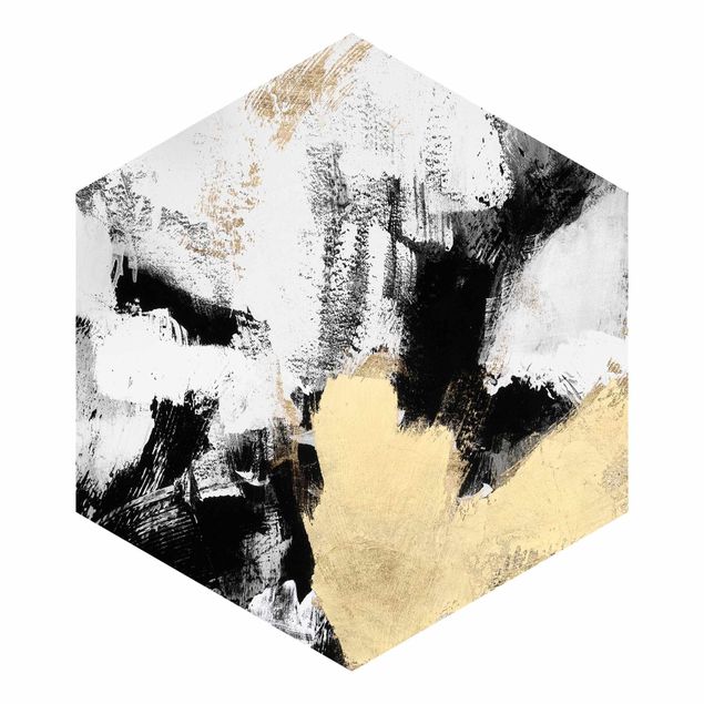Hexagon Behang Golden Collage