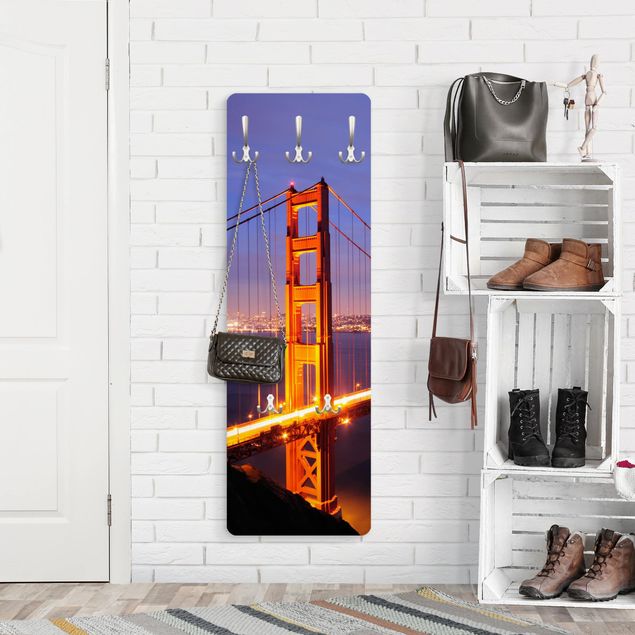 Wandkapstokken houten paneel Golden Gate Bridge At Night