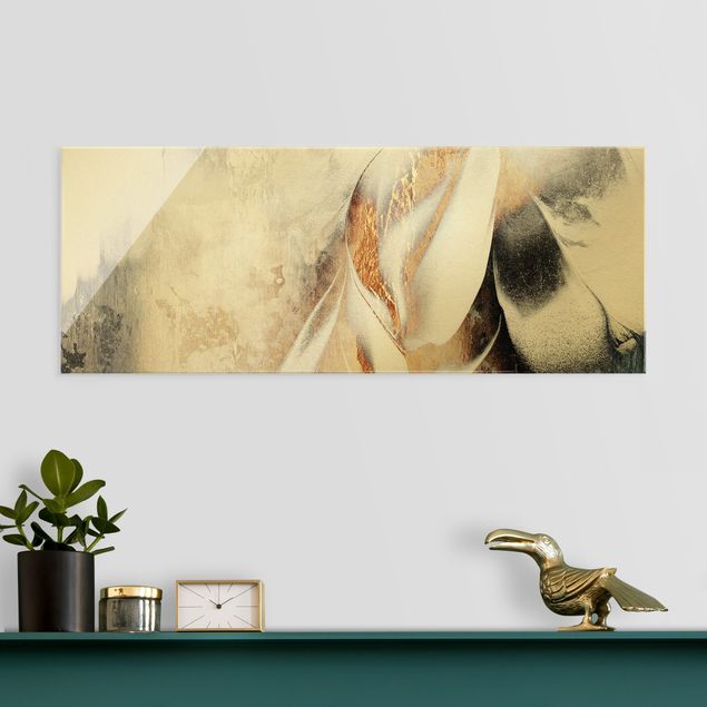 Glas Magnettafel Golden Abstract Winter Painting