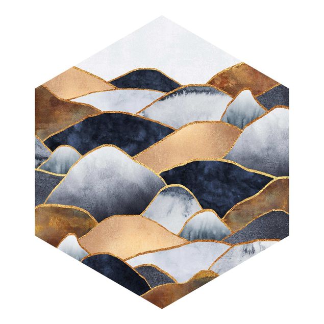 Hexagon Behang Golden Mountains Watercolour