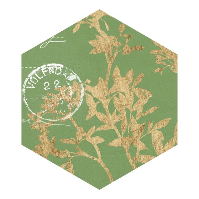 Hexagon Behang Golden Leaves On Lind II