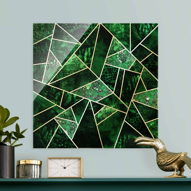 Glasschilderijen Dark Emerald With Gold