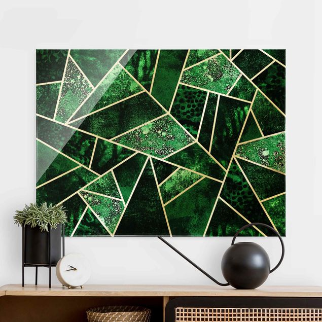 Glas Magnettafel Golden Geometry - Dark Emerald