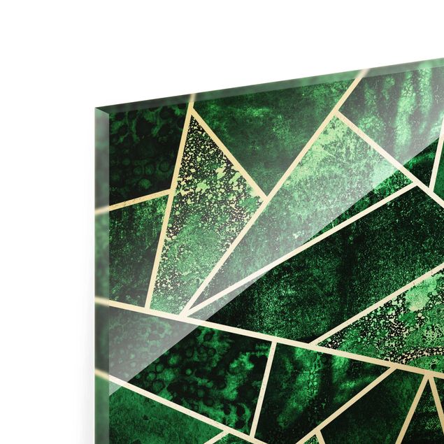 Glasschilderijen Golden Geometry - Dark Emerald
