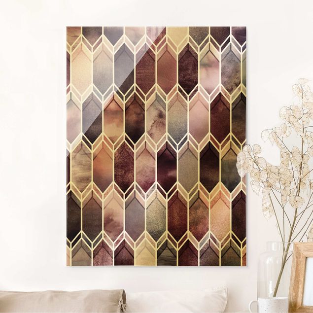 Glas Magnetboard Stained Glass Geometric Rose Gold