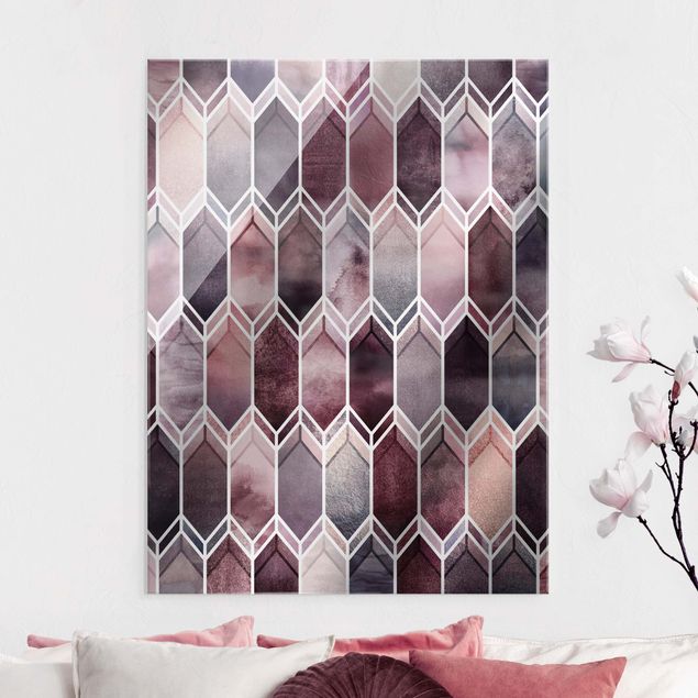 Glas Magnetboard Stained Glass Geometric Rose Gold