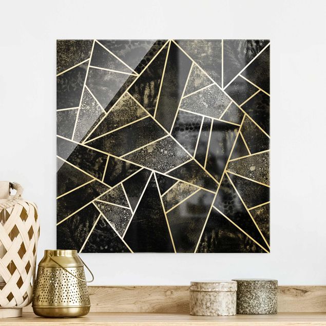 Glas Magnetboard Grey Triangles Gold
