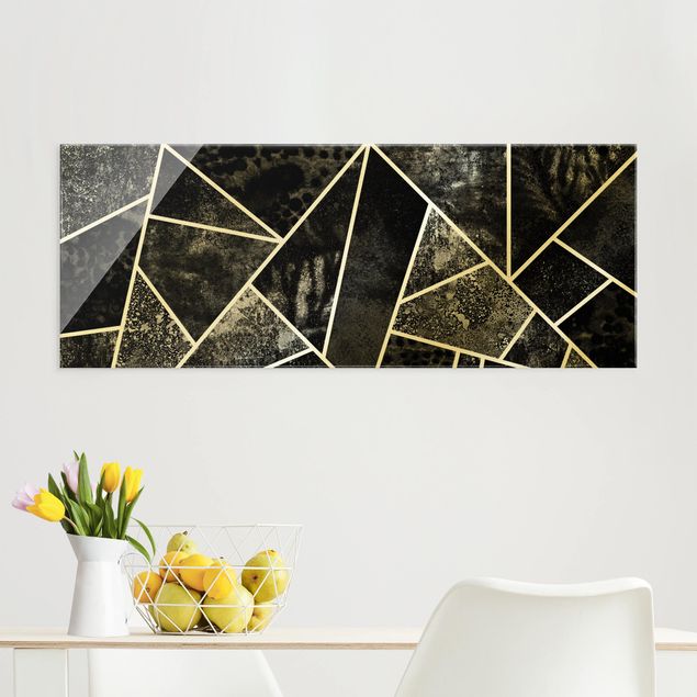 Glas Magnettafel Golden Geometry - Grey Triangles