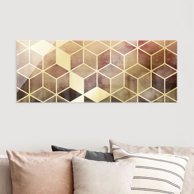Glas Magnetboard Golden Geometry - Pink Gray