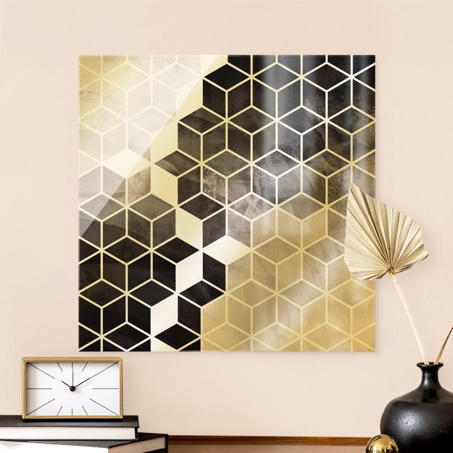 Glasschilderijen Black And White Golden Geometry