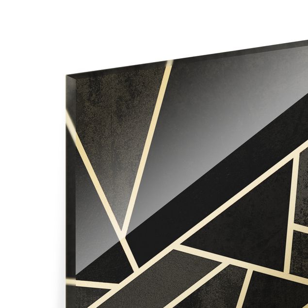 Glasschilderijen Golden Geometry - Black Triangles