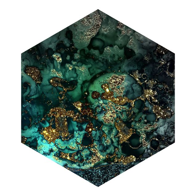 Hexagon Behang Golden Sea Islands Abstract