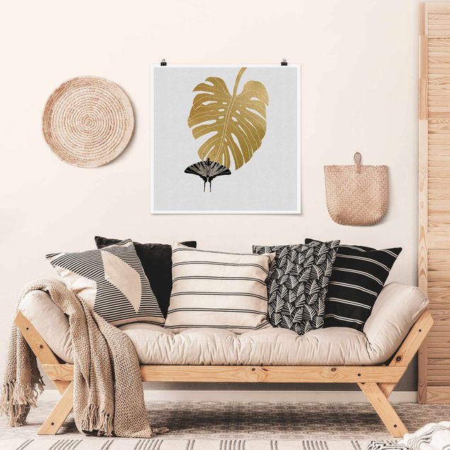 Posters Golden Monstera With Butterfly