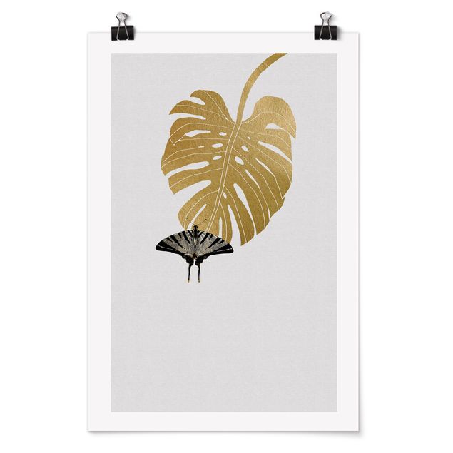 Posters Golden Monstera With Butterfly