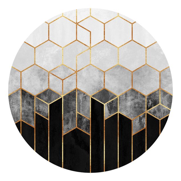 Behangcirkel Golden Hexagons Black And White