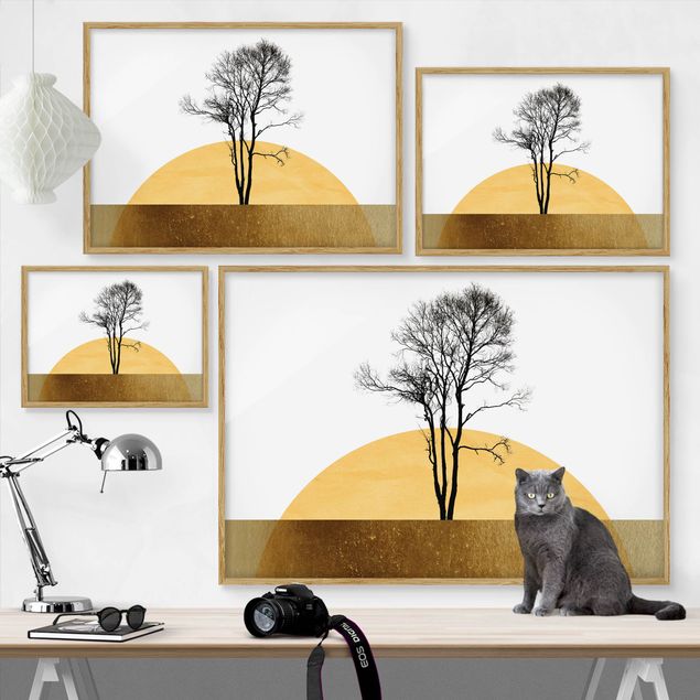 Ingelijste posters Golden Sun With Tree