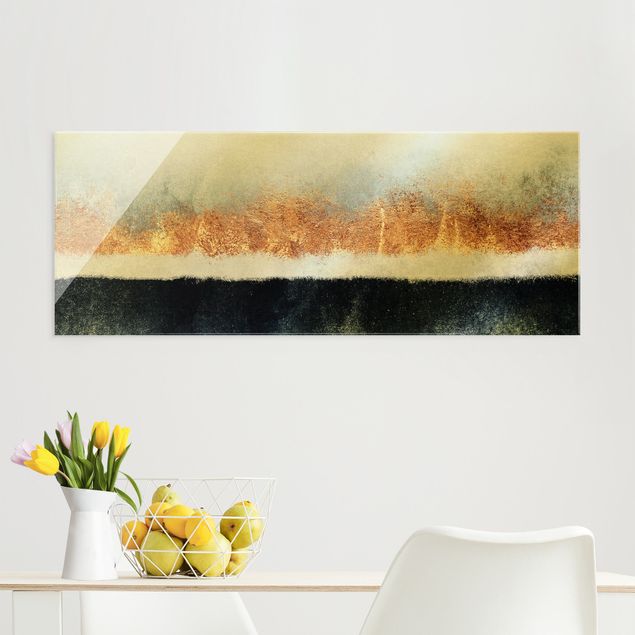 Glas Magnettafel Golden Horizon Watercolour