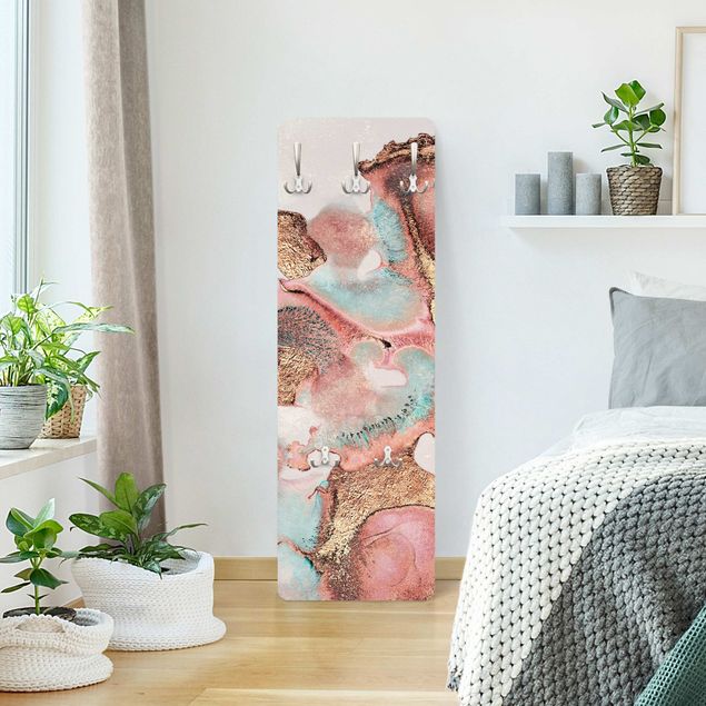 Wandkapstokken houten paneel - Golden Watercolour Rosé