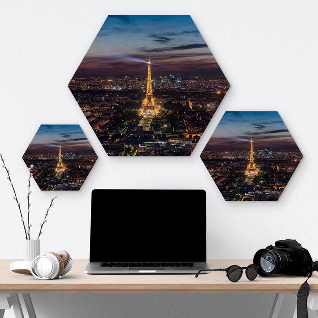 Hexagons houten schilderijen Good Night Paris