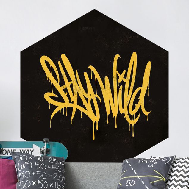 Hexagon Mustertapete selbstklebend - Graffiti Art Stay Wild