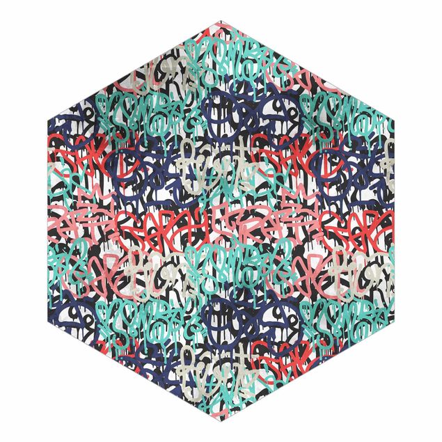 Hexagon Mustertapete selbstklebend - Graffiti Art Tagged Wall