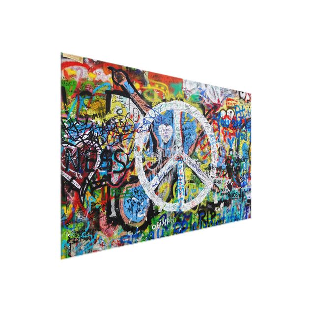 Glasschilderijen - Graffiti Wall Peace Sign