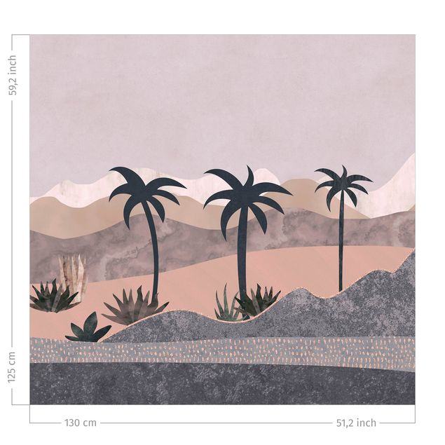 raamgordijn Graphic Landscape With Palm Trees