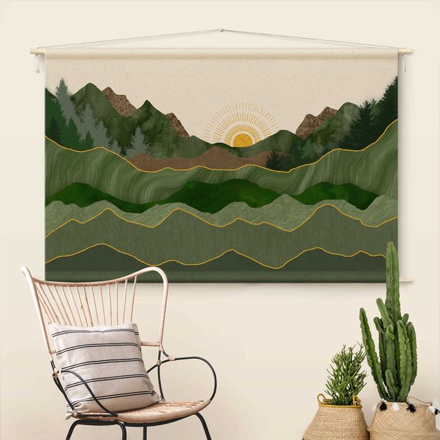Wandkleed natuur Graphic Landscape With Sun