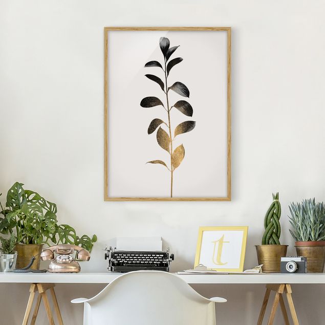 Ingelijste posters Graphical Plant World - Gold And Grey