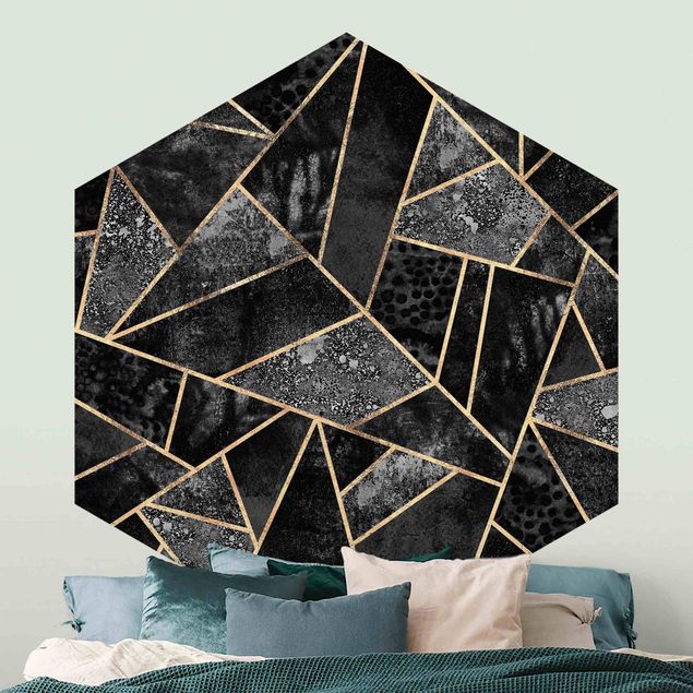 Hexagon Behang Gray Triangles Gold