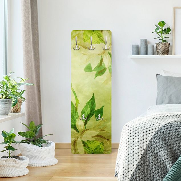 Wandkapstokken houten paneel Green Blossoms