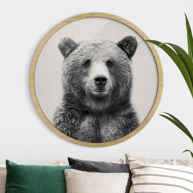 Rond schilderijen Grizzly Bear Gustel Black And White