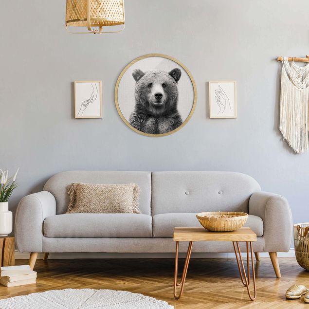 Rond schilderijen Grizzly Bear Gustel Black And White