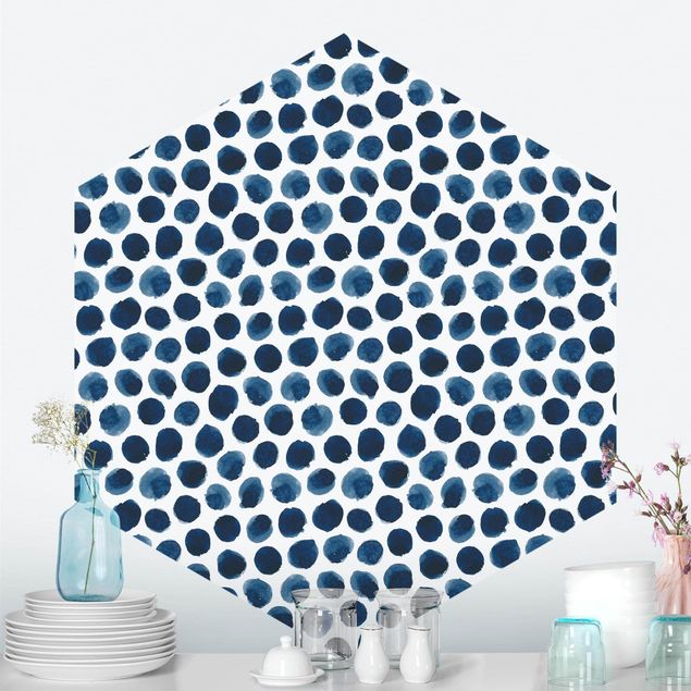 Hexagon Behang Large Watercolour Polkadots In Indigo
