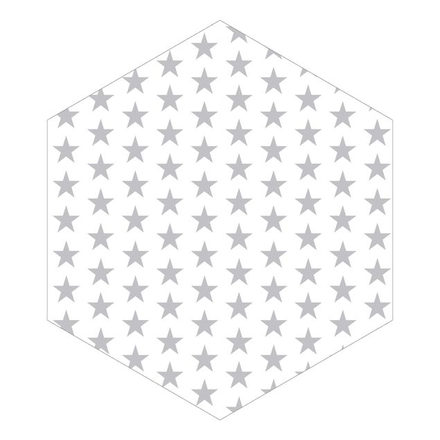 Hexagon Behang Large Gray Stars On White